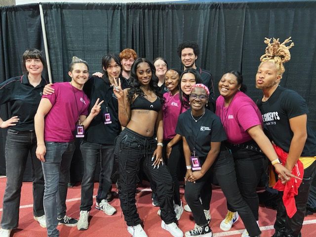 Flo Milli backstage with the MCFAB and concert crew